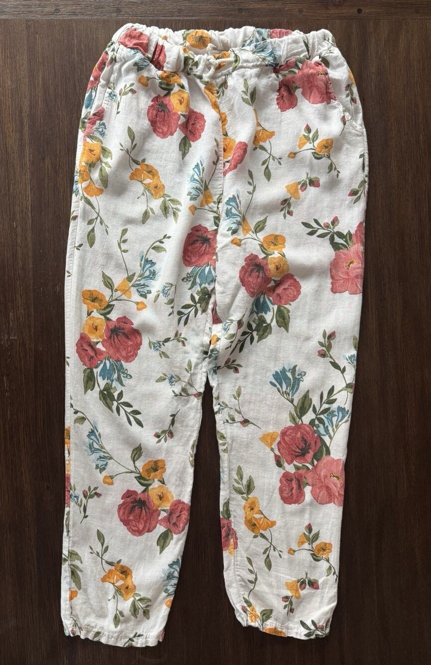 Hibiscus Print Linen Pants Women’s Medium Belle France Italy